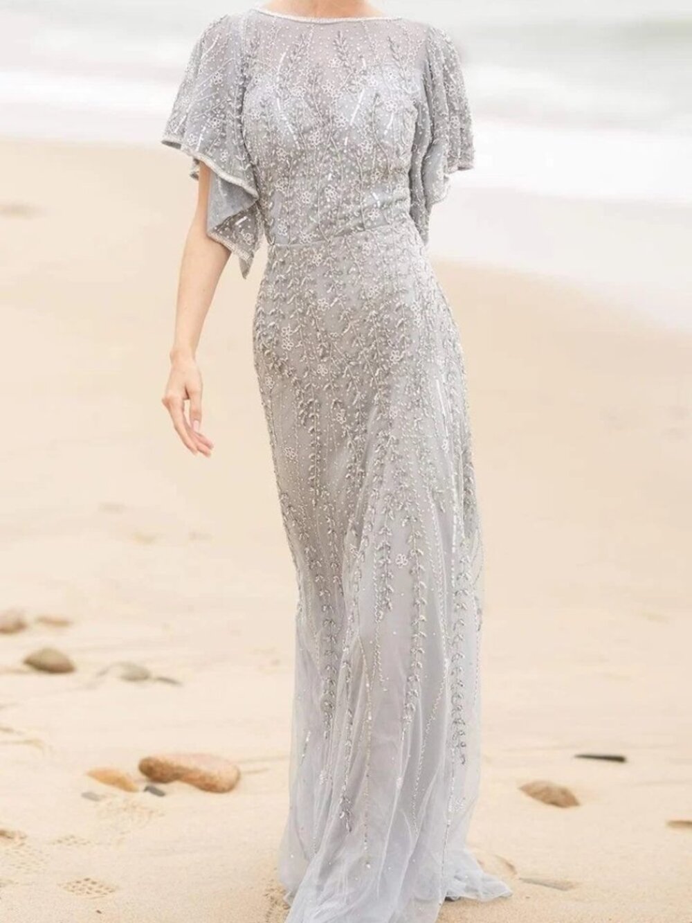 NWT Primavera Couture 3681 Bell sleeves Formal Gowns Platinum Size 24